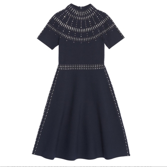 Sandro Bugle Embellished Knit Skater Dress flare size 6 / 38 - Picture 5 of 7